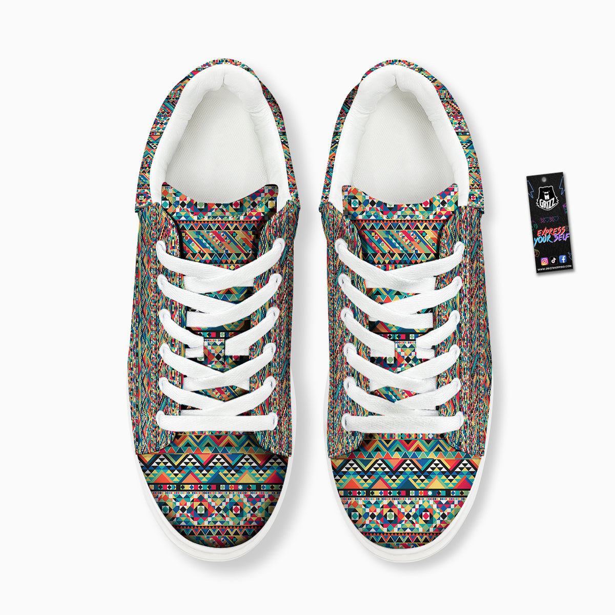 Geometric Aztec Colorful Print Pattern Platform Shoes-grizzshop