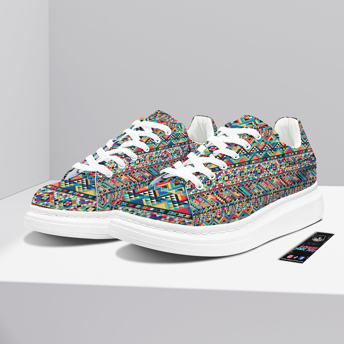 Geometric Aztec Colorful Print Pattern Platform Shoes-grizzshop