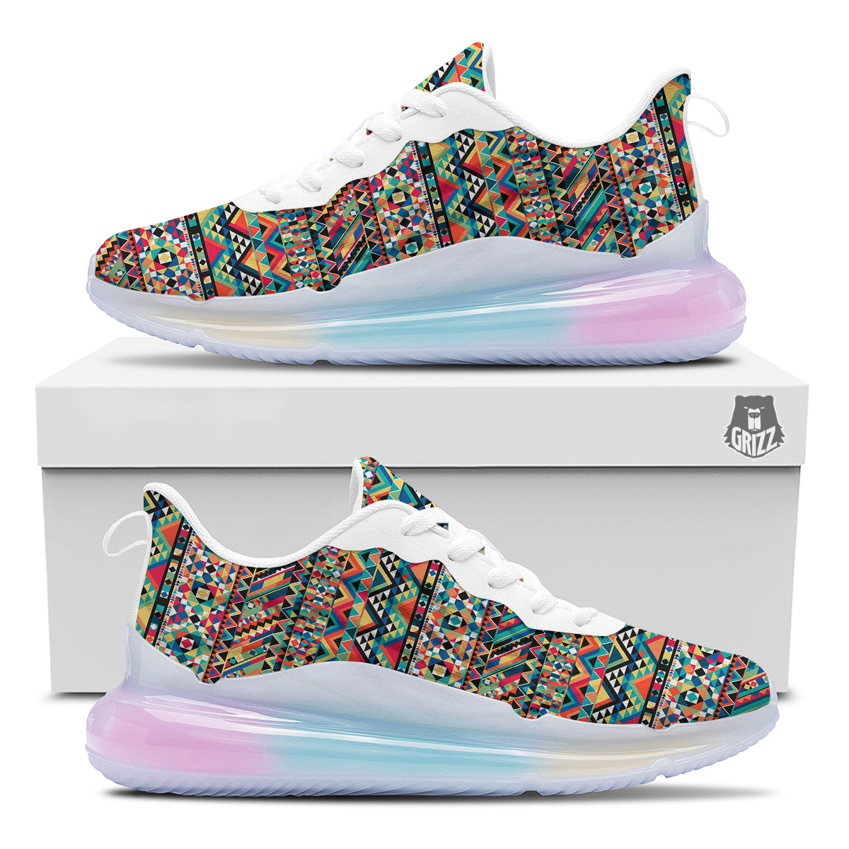 Geometric Aztec Colorful Print Pattern Running Sneakers-grizzshop