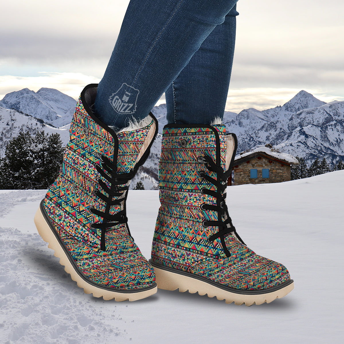 Geometric Aztec Colorful Print Pattern Snow Boots-grizzshop