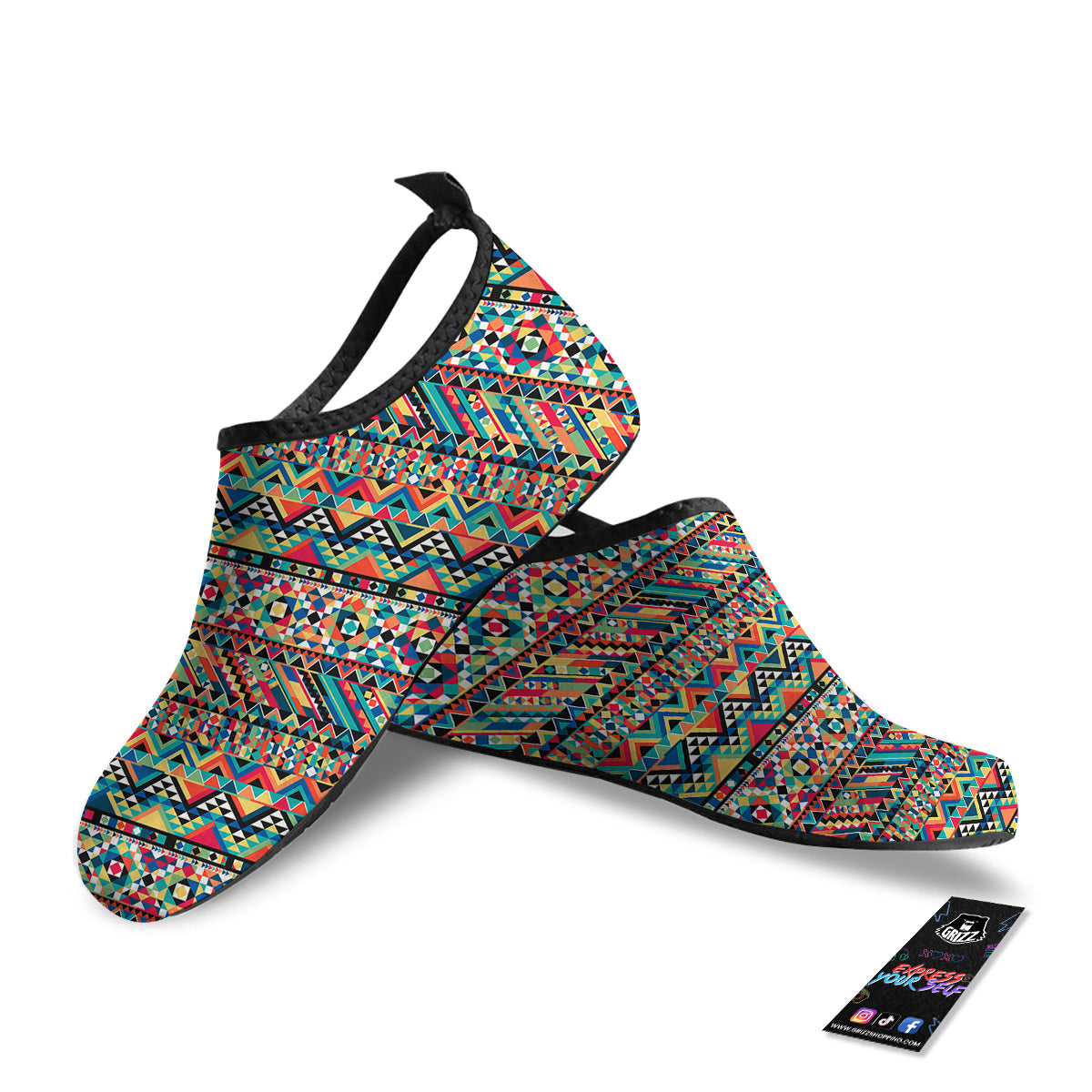 Geometric Aztec Colorful Print Pattern Water Shoes-grizzshop
