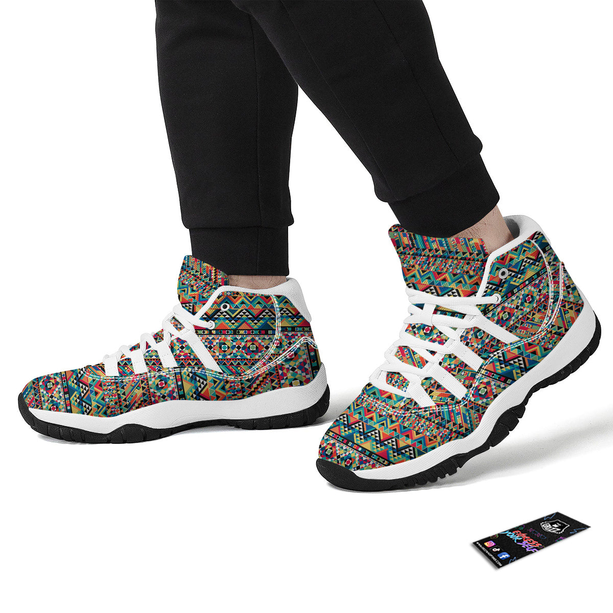 Geometric Aztec Colorful Print Pattern White Bball Shoes-grizzshop