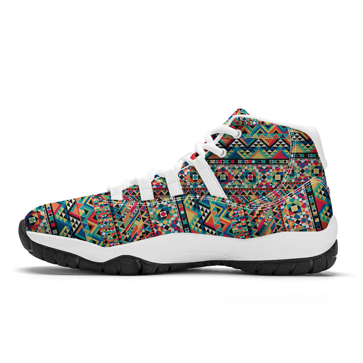 Geometric Aztec Colorful Print Pattern White Bball Shoes-grizzshop