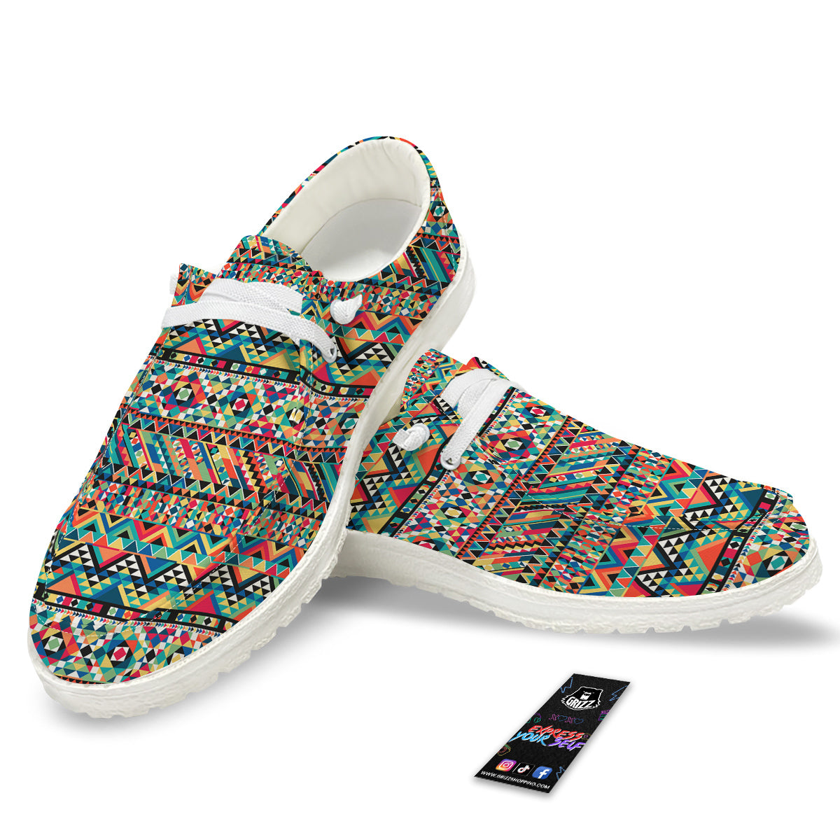 Geometric Aztec Colorful Print Pattern White Loafers-grizzshop