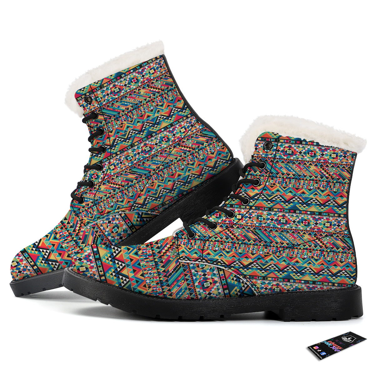 Geometric Aztec Colorful Print Pattern Winter Boots-grizzshop