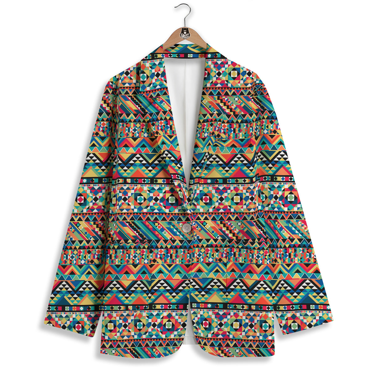 Geometric Aztec Colorful Print Pattern Women's Blazer-grizzshop