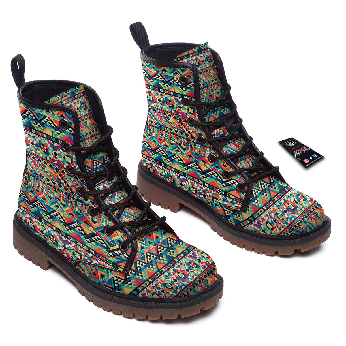 Geometric Aztec Colorful Print Pattern Work Boots-grizzshop