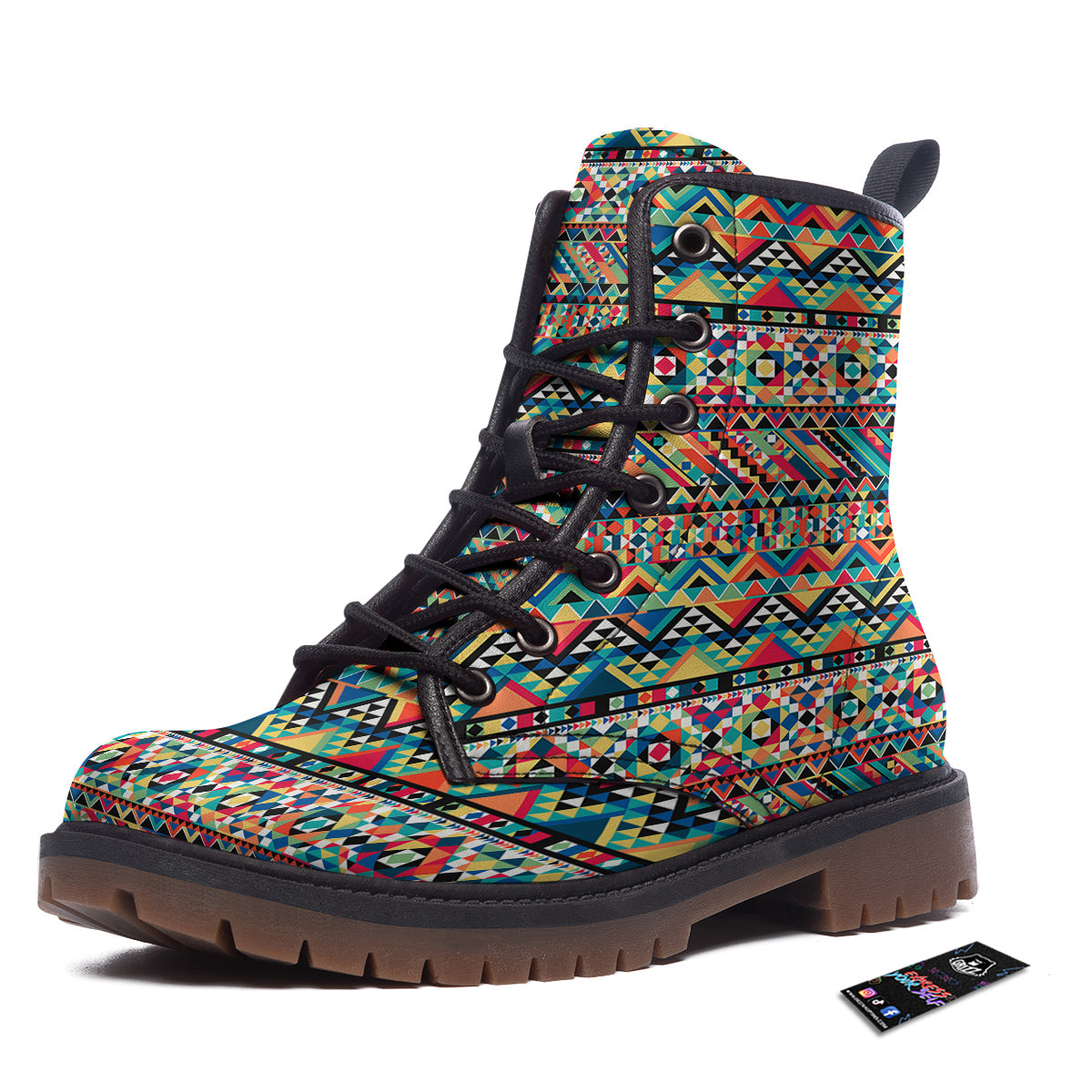 Geometric Aztec Colorful Print Pattern Work Boots-grizzshop