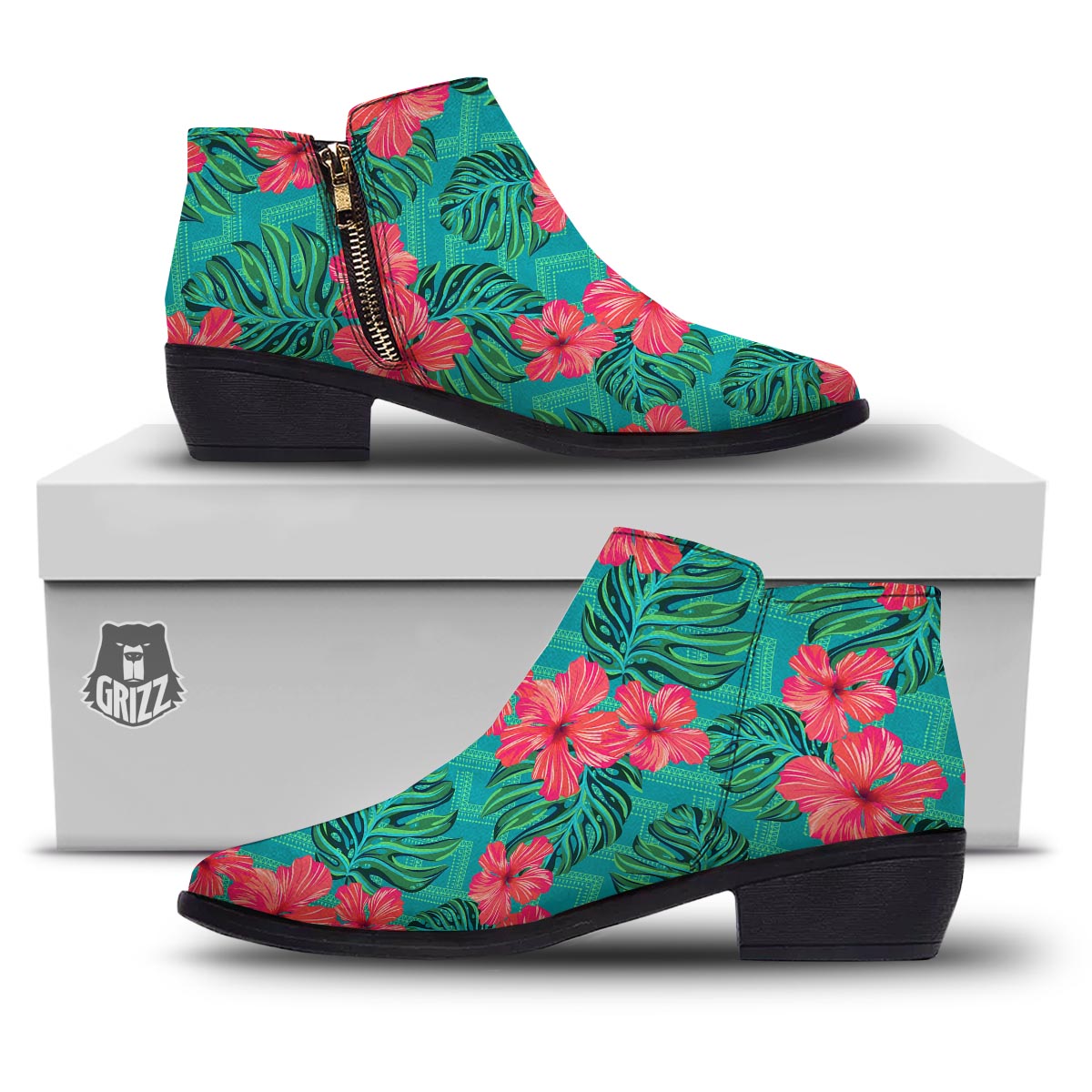 Geometric Aztec Tropical Print Pattern Ankle Boots-grizzshop
