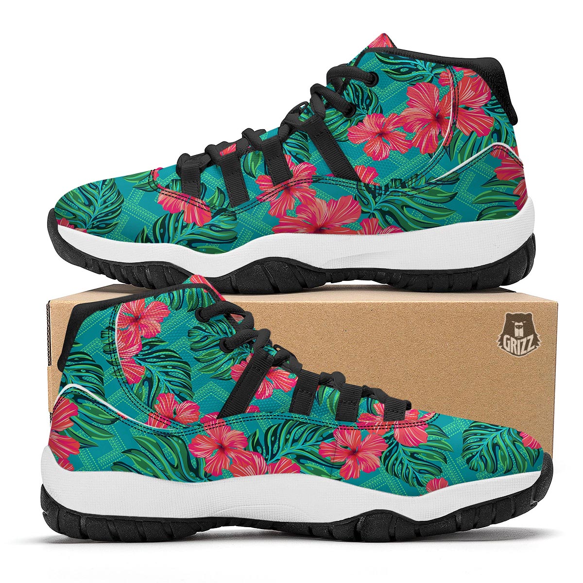 Geometric Aztec Tropical Print Pattern Black Bball Shoes-grizzshop