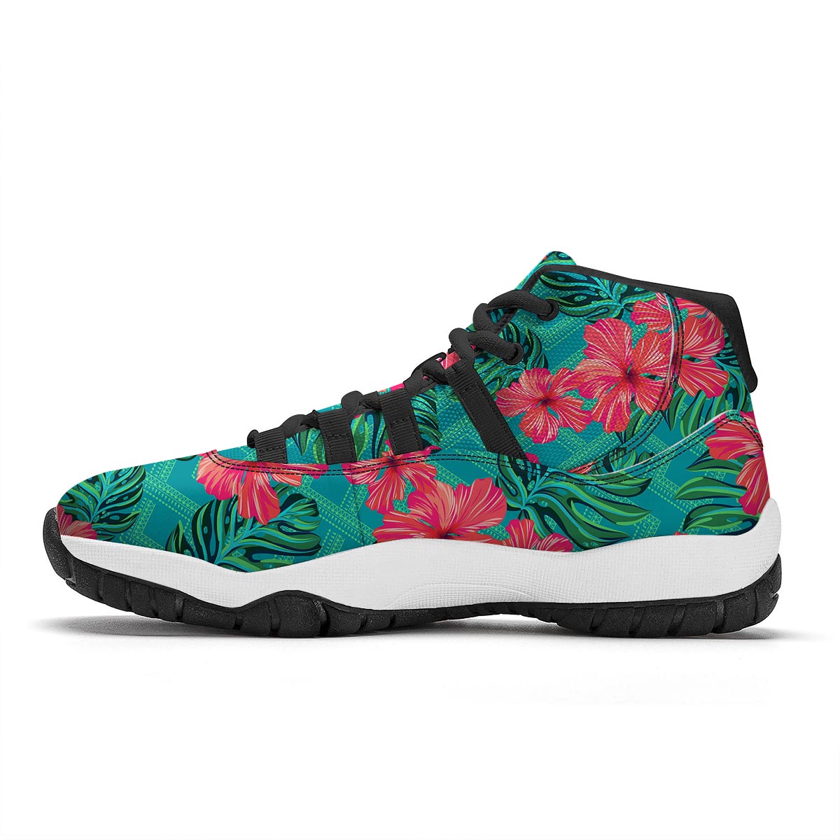 Geometric Aztec Tropical Print Pattern Black Bball Shoes-grizzshop