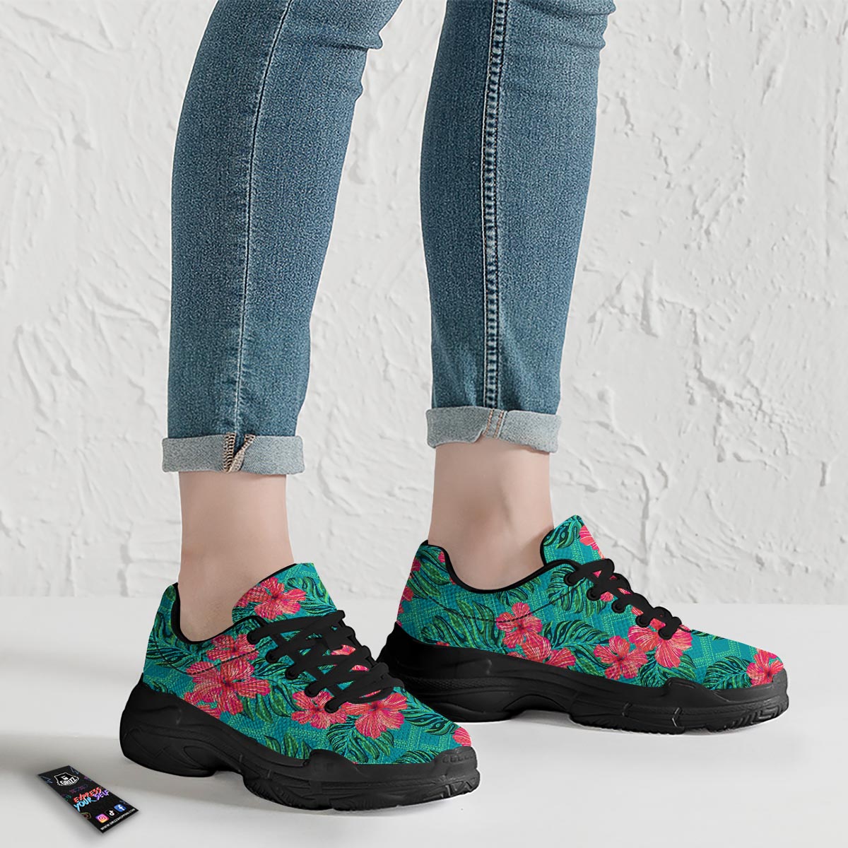 Geometric Aztec Tropical Print Pattern Black Chunky Shoes-grizzshop
