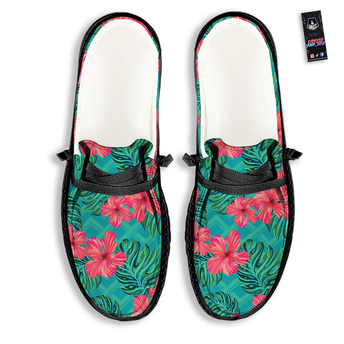 Geometric Aztec Tropical Print Pattern Black Loafers-grizzshop