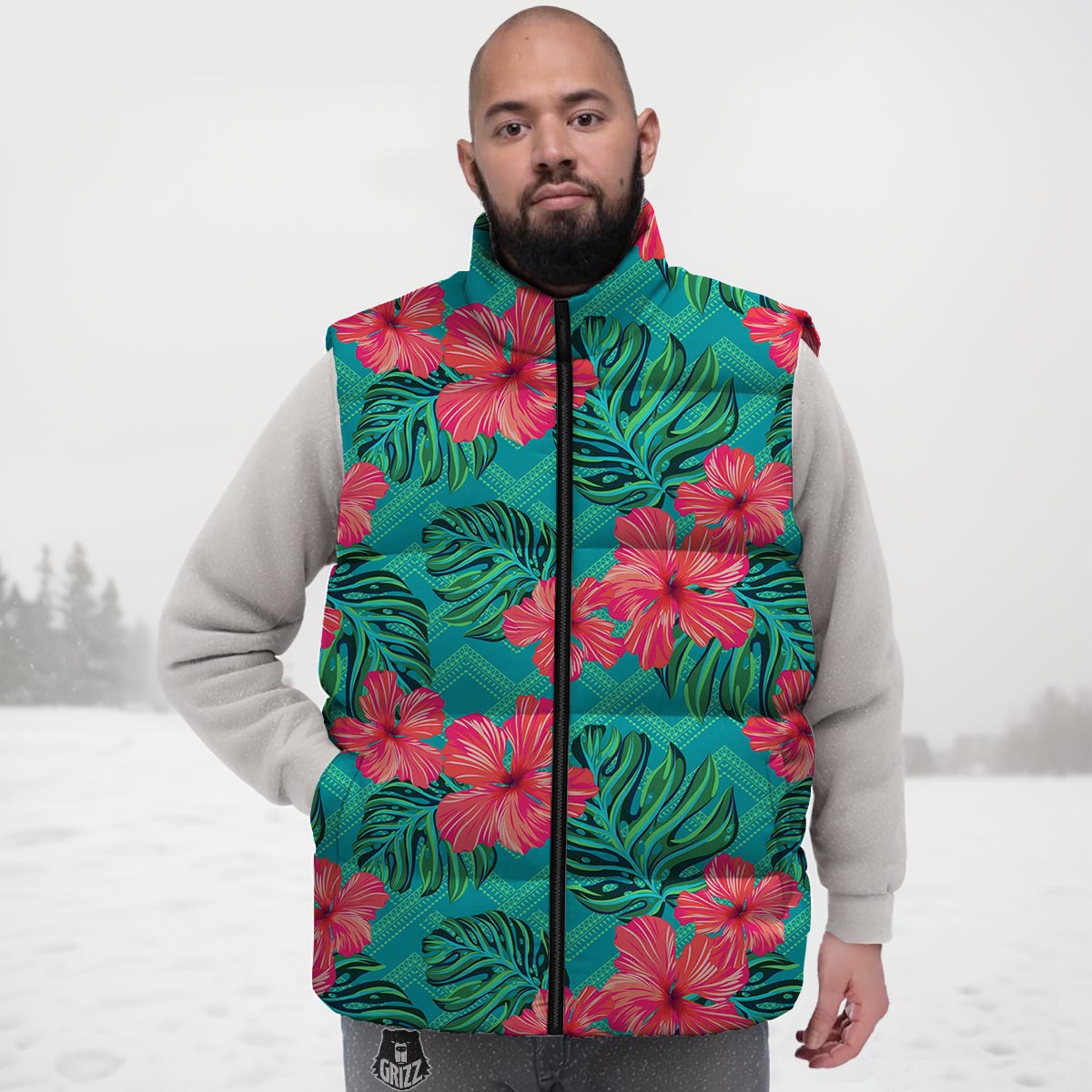Geometric Aztec Tropical Print Pattern Down Vest