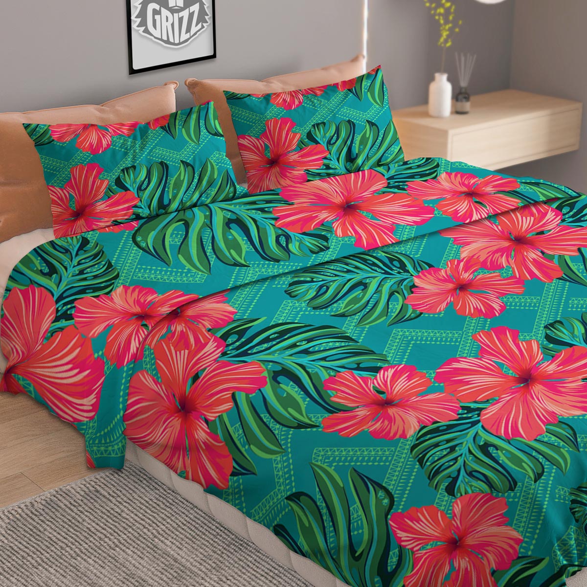 Geometric Aztec Tropical Print Pattern Duvet Cover Bedding Set