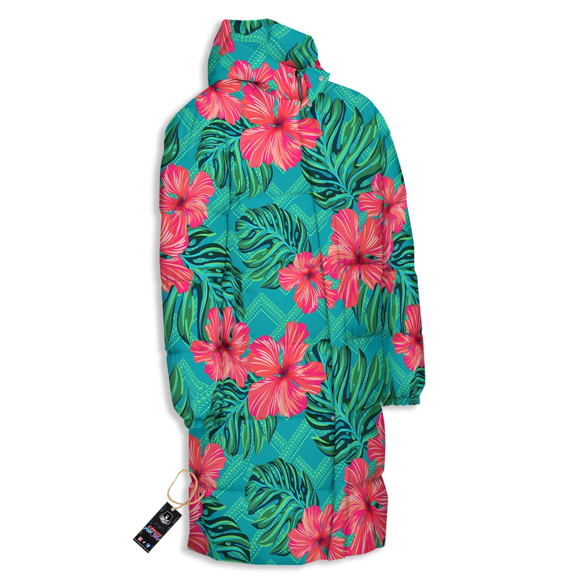Geometric Aztec Tropical Print Pattern Long Down Jacket-grizzshop