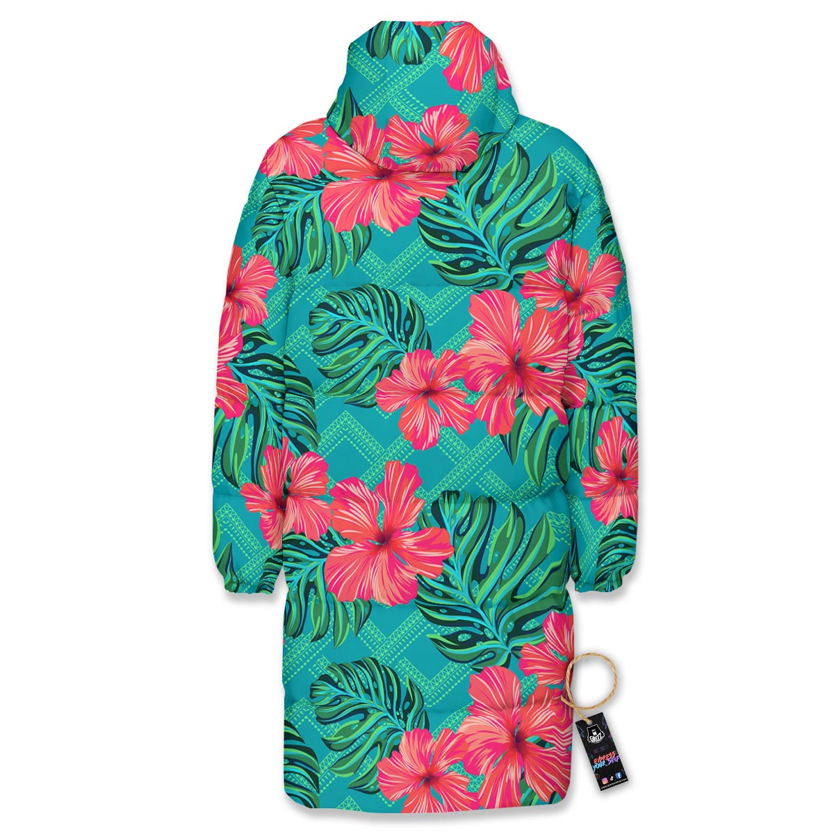 Geometric Aztec Tropical Print Pattern Long Down Jacket-grizzshop