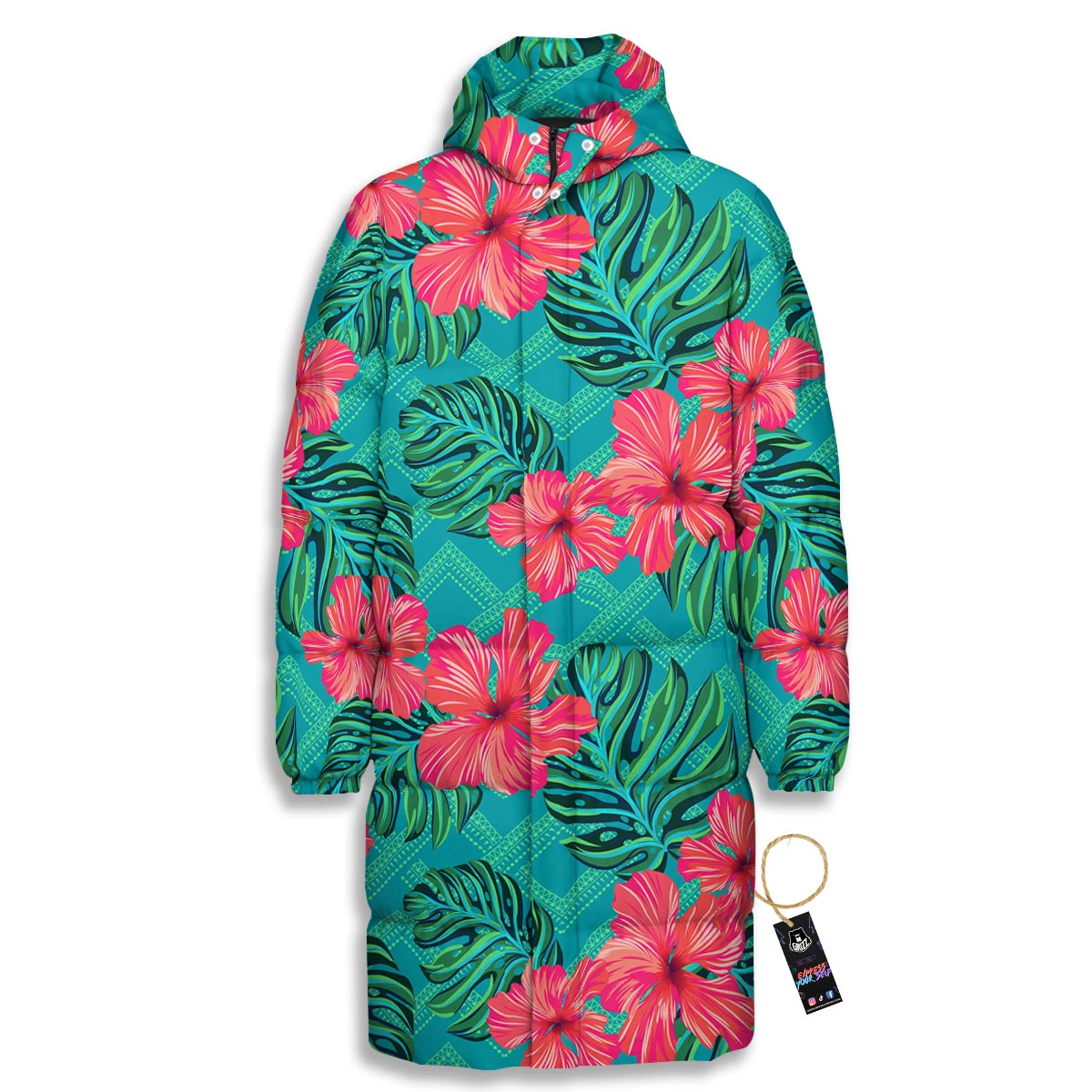 Geometric Aztec Tropical Print Pattern Long Down Jacket-grizzshop