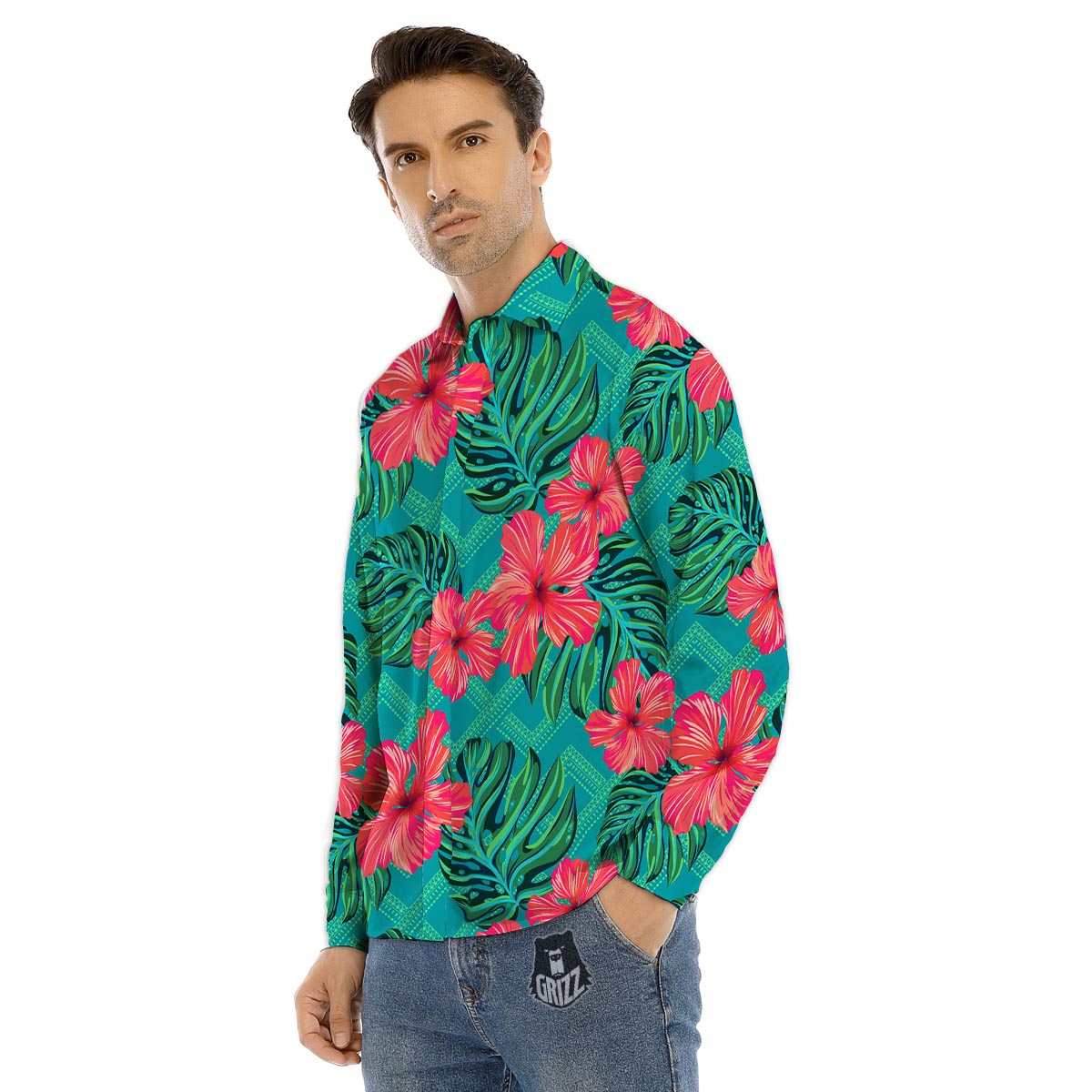 Geometric Aztec Tropical Print Pattern Men's Dress Shirts-grizzshop