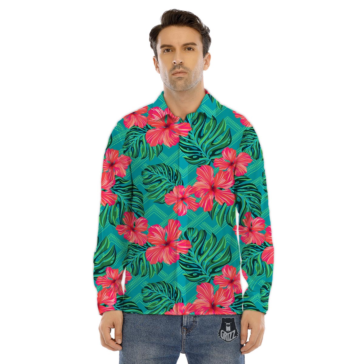 Geometric Aztec Tropical Print Pattern Men's Dress Shirts-grizzshop