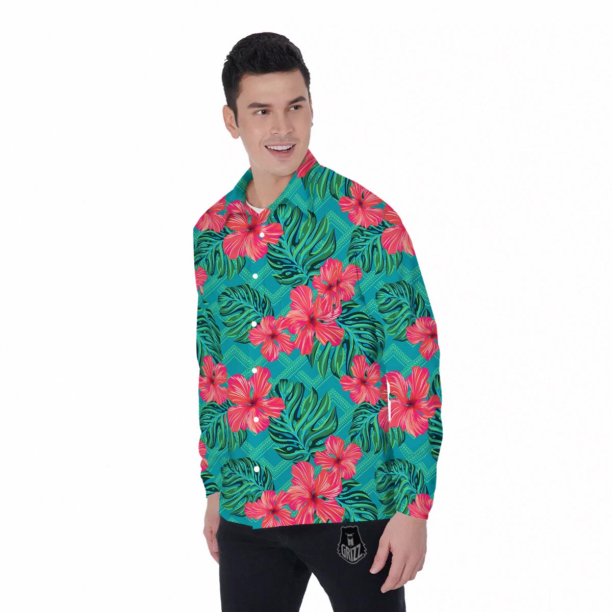 Geometric Aztec Tropical Print Pattern Men's Long Sleeve Shirts-grizzshop