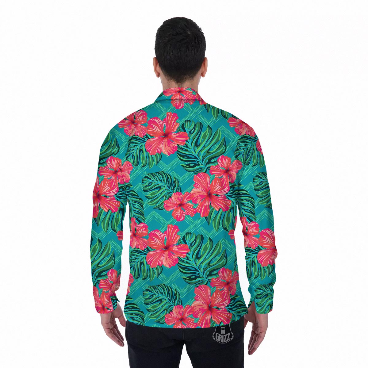 Geometric Aztec Tropical Print Pattern Men's Long Sleeve Shirts-grizzshop