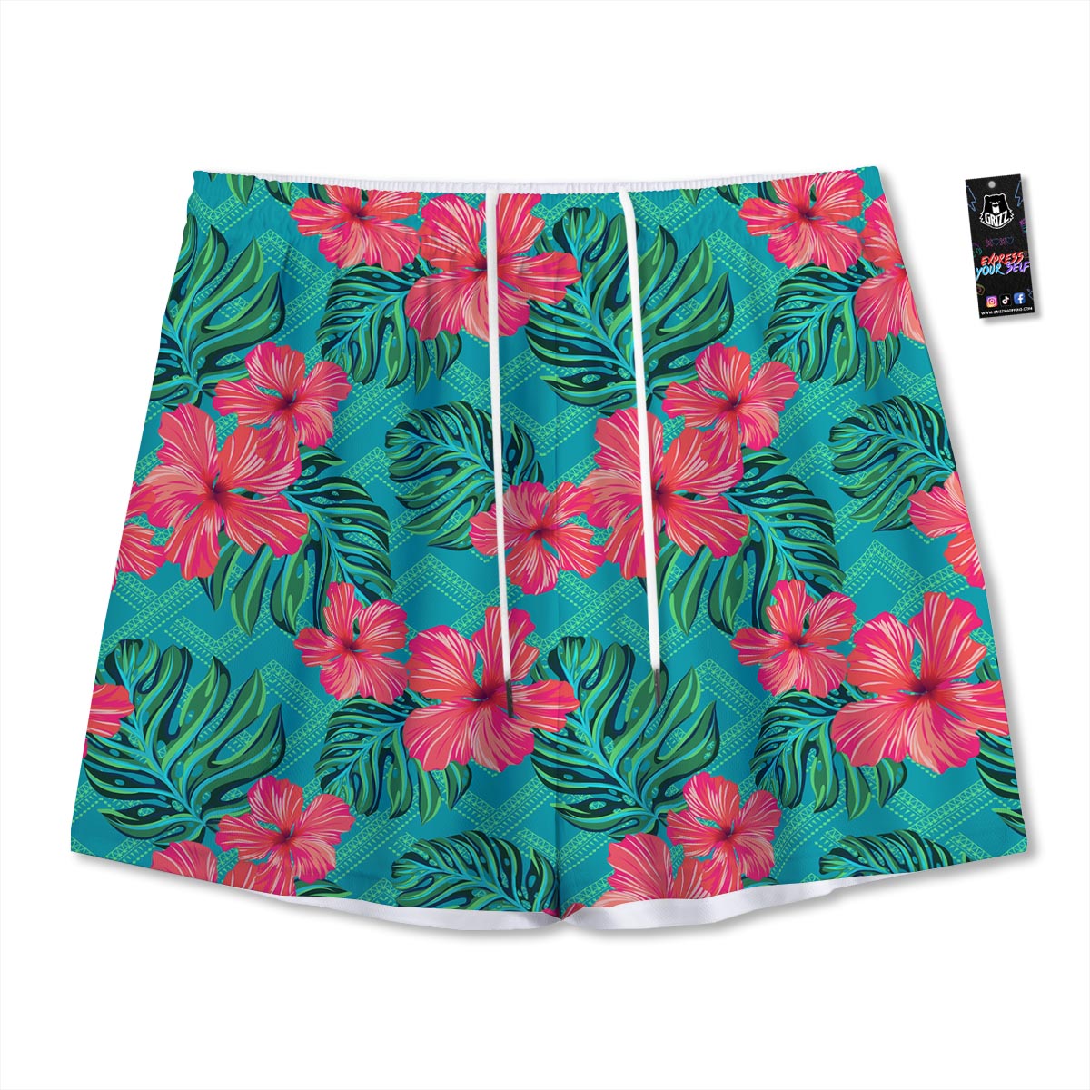 Geometric Aztec Tropical Print Pattern Mesh Shorts