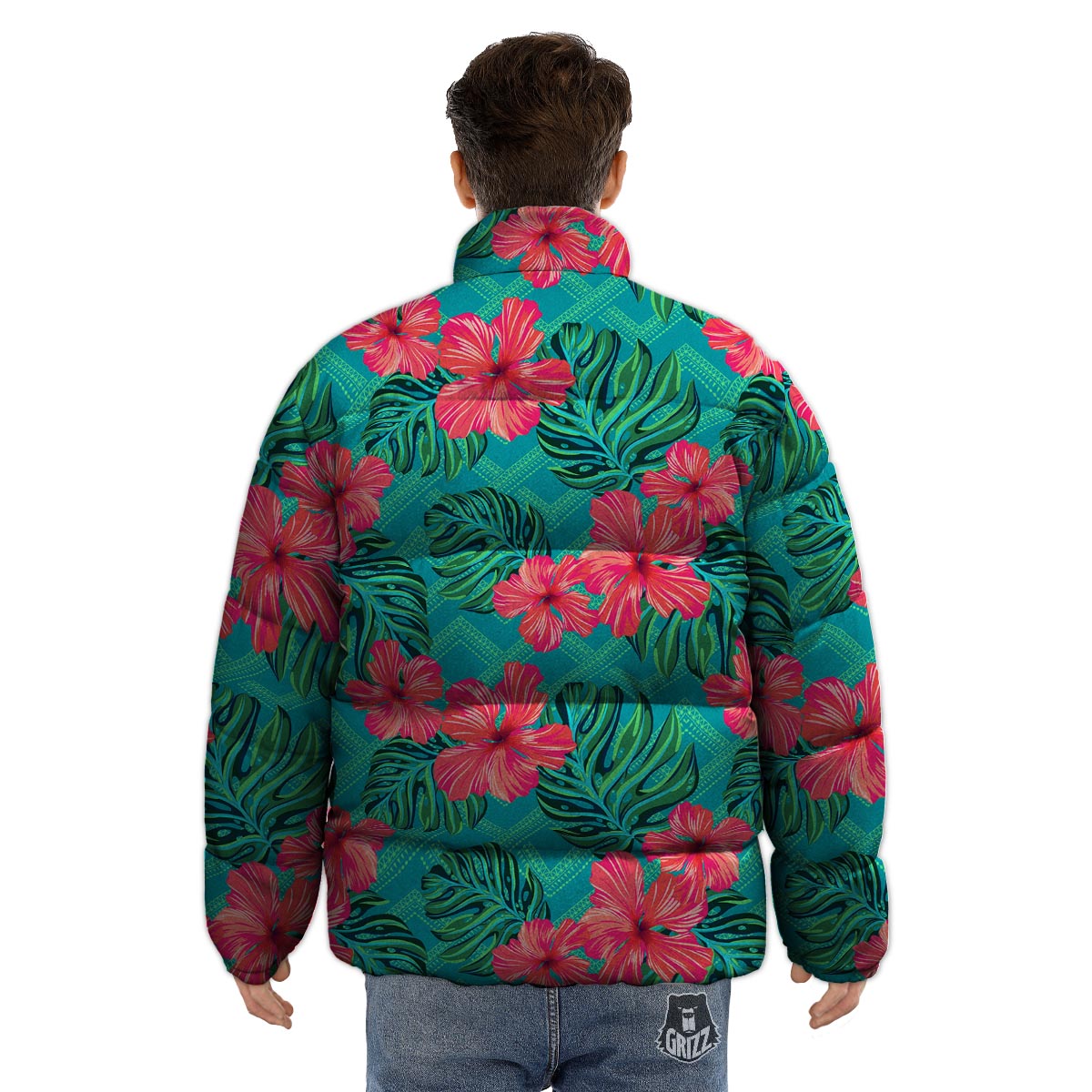 Geometric Aztec Tropical Print Pattern Puffer Jacket-grizzshop