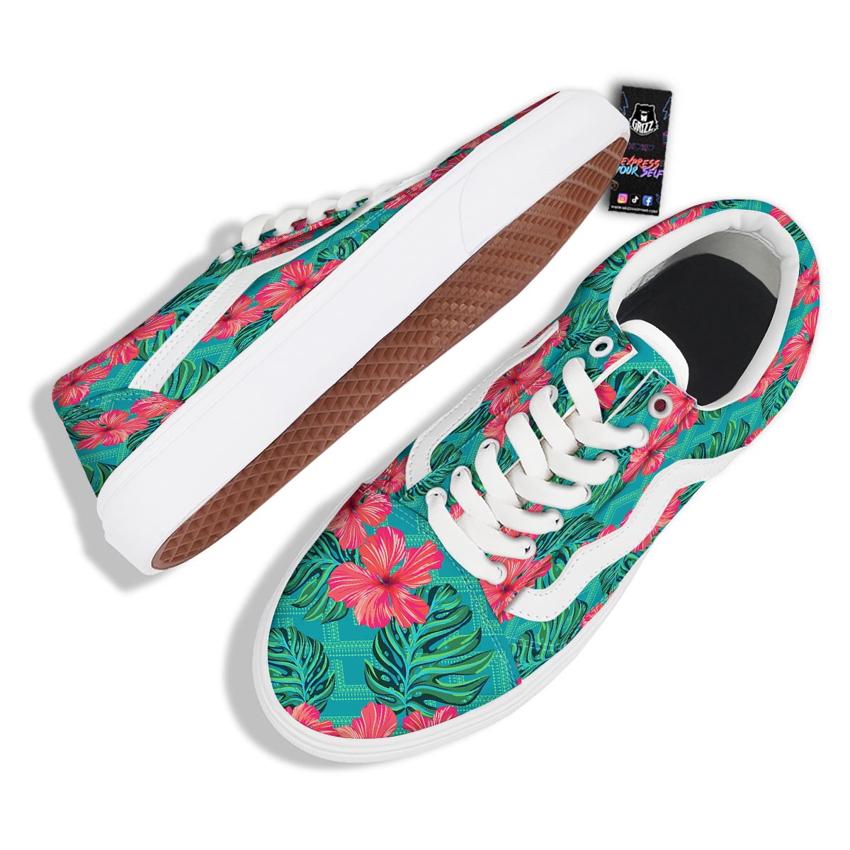 Geometric Aztec Tropical Print Pattern Skate Shoes-grizzshop