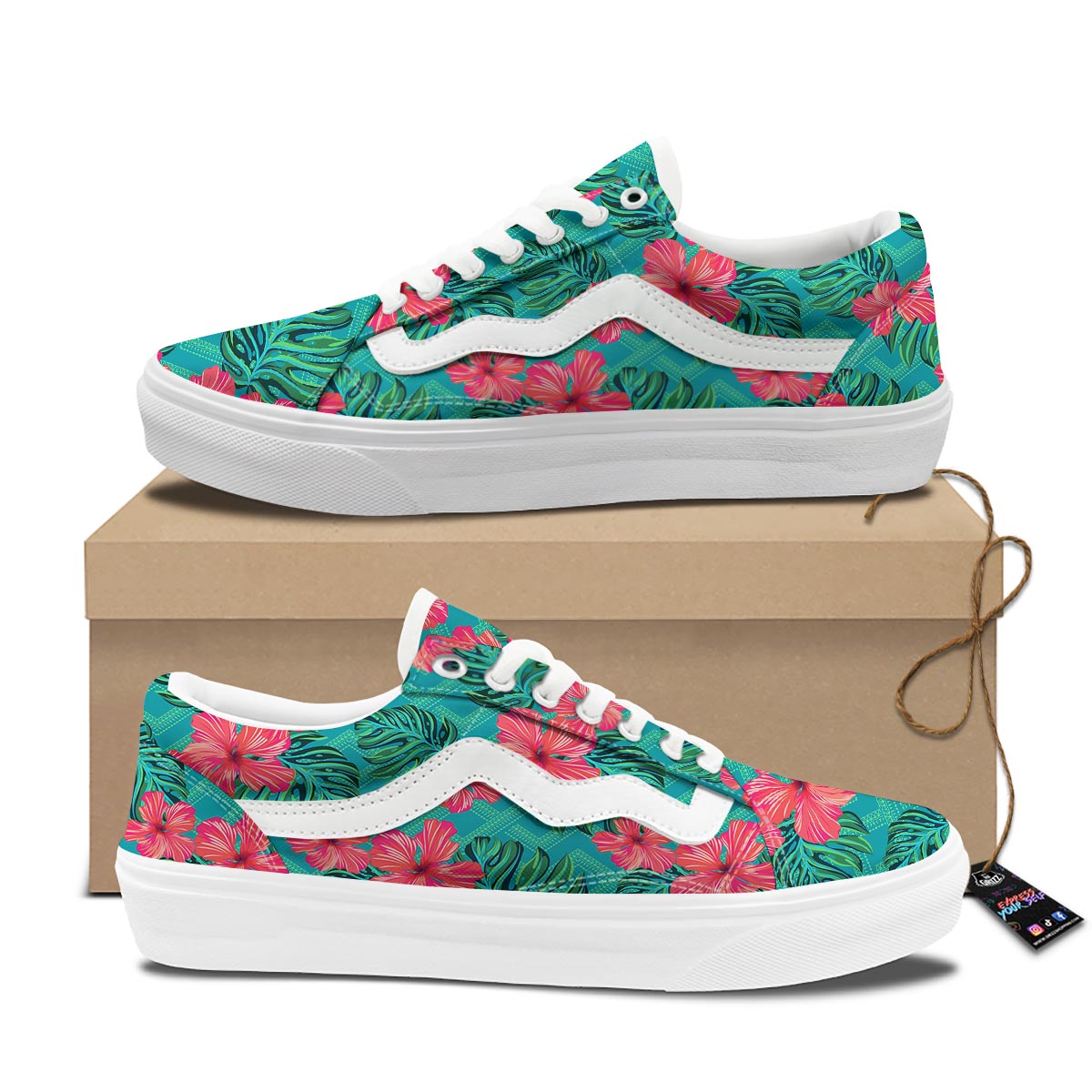 Geometric Aztec Tropical Print Pattern Skate Shoes-grizzshop