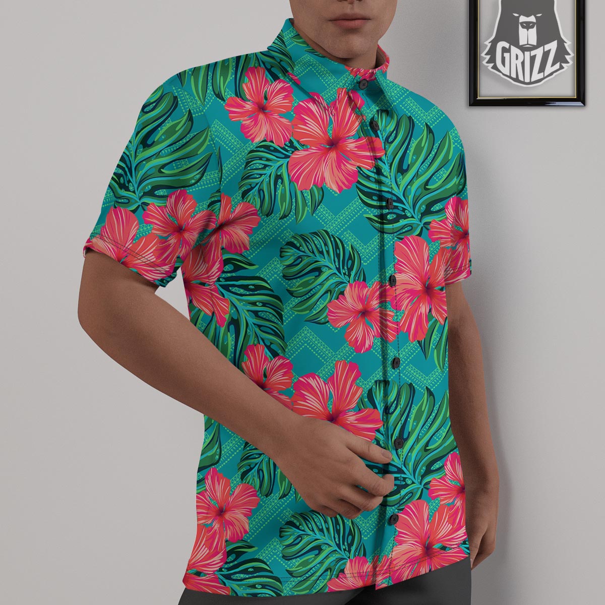 Geometric Aztec Tropical Print Pattern Untucked Shirts-grizzshop