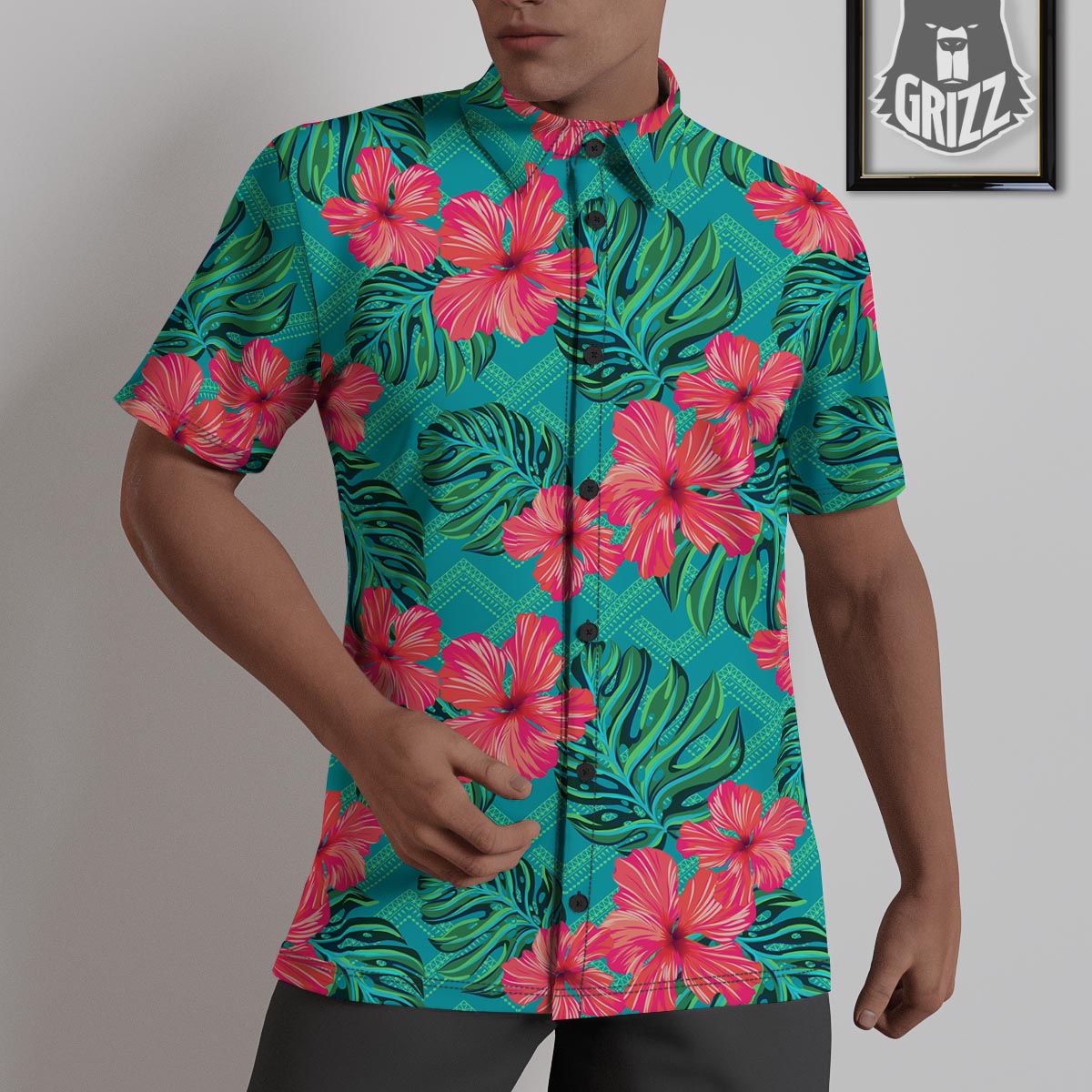 Geometric Aztec Tropical Print Pattern Untucked Shirts-grizzshop