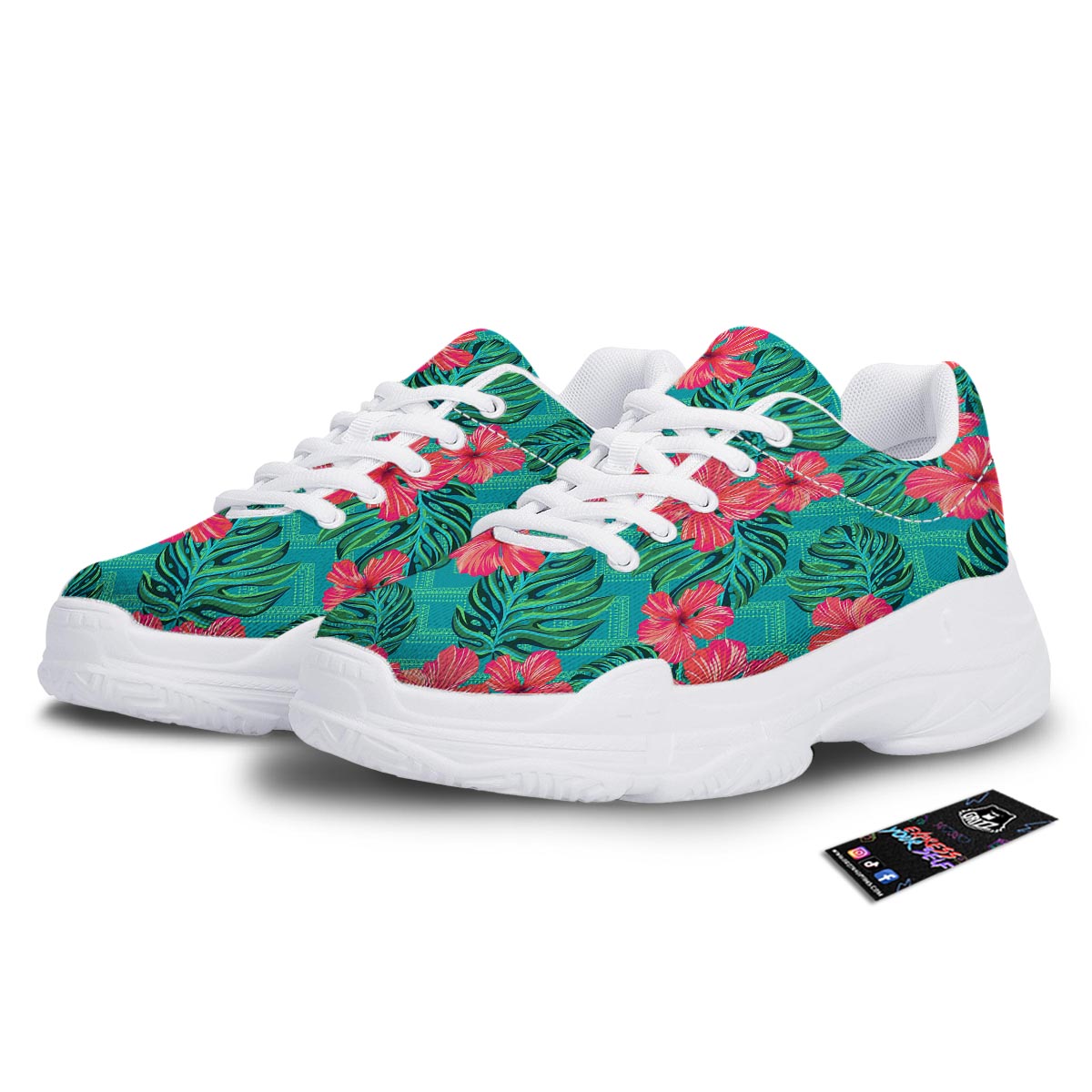 Geometric Aztec Tropical Print Pattern White Chunky Shoes-grizzshop