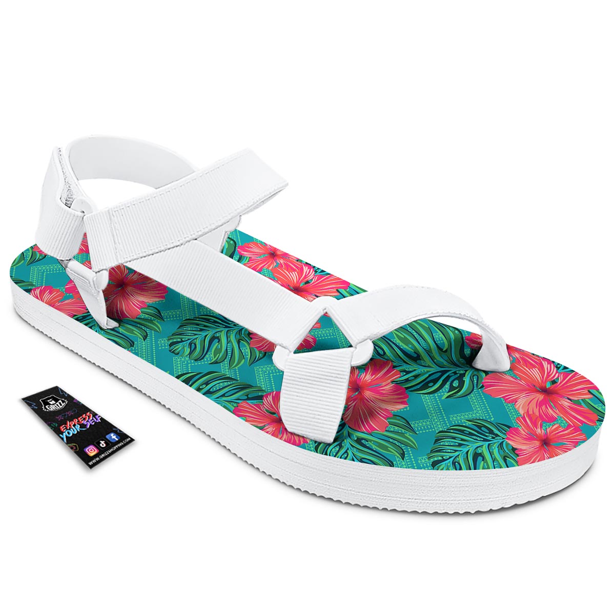 Geometric Aztec Tropical Print Pattern White Open Toe Sandals-grizzshop