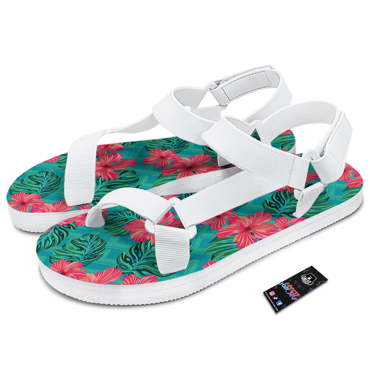 Geometric Aztec Tropical Print Pattern White Open Toe Sandals-grizzshop