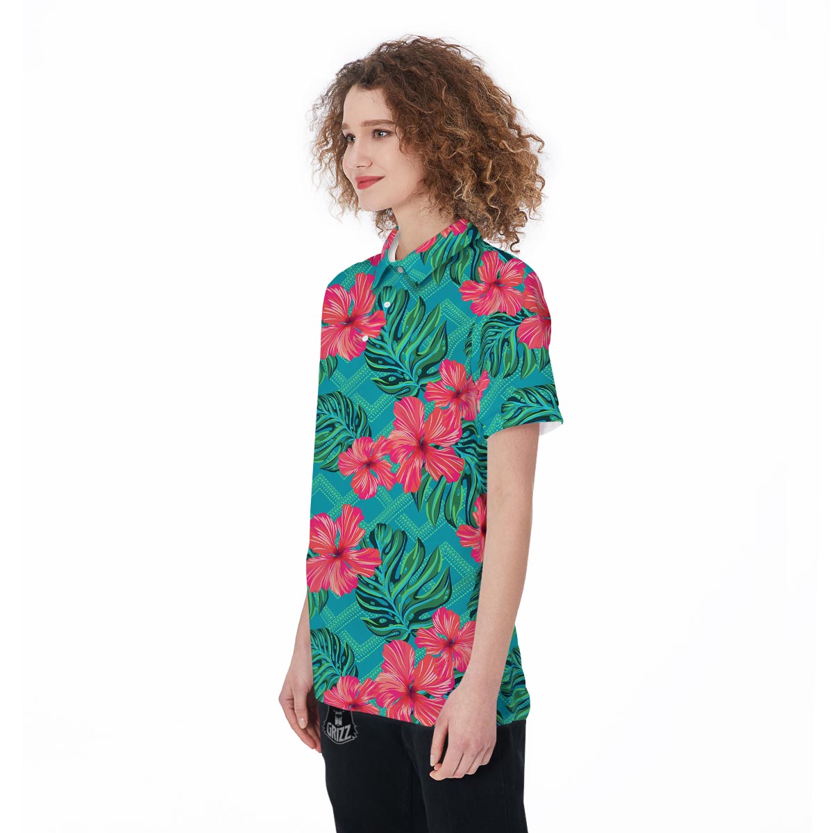 Geometric Aztec Tropical Print Pattern Women's Golf Shirts-grizzshop