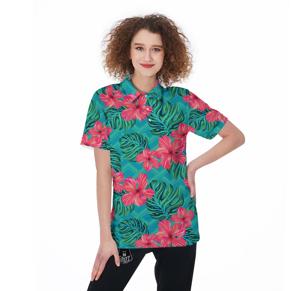 Geometric Aztec Tropical Print Pattern Women's Golf Shirts-grizzshop