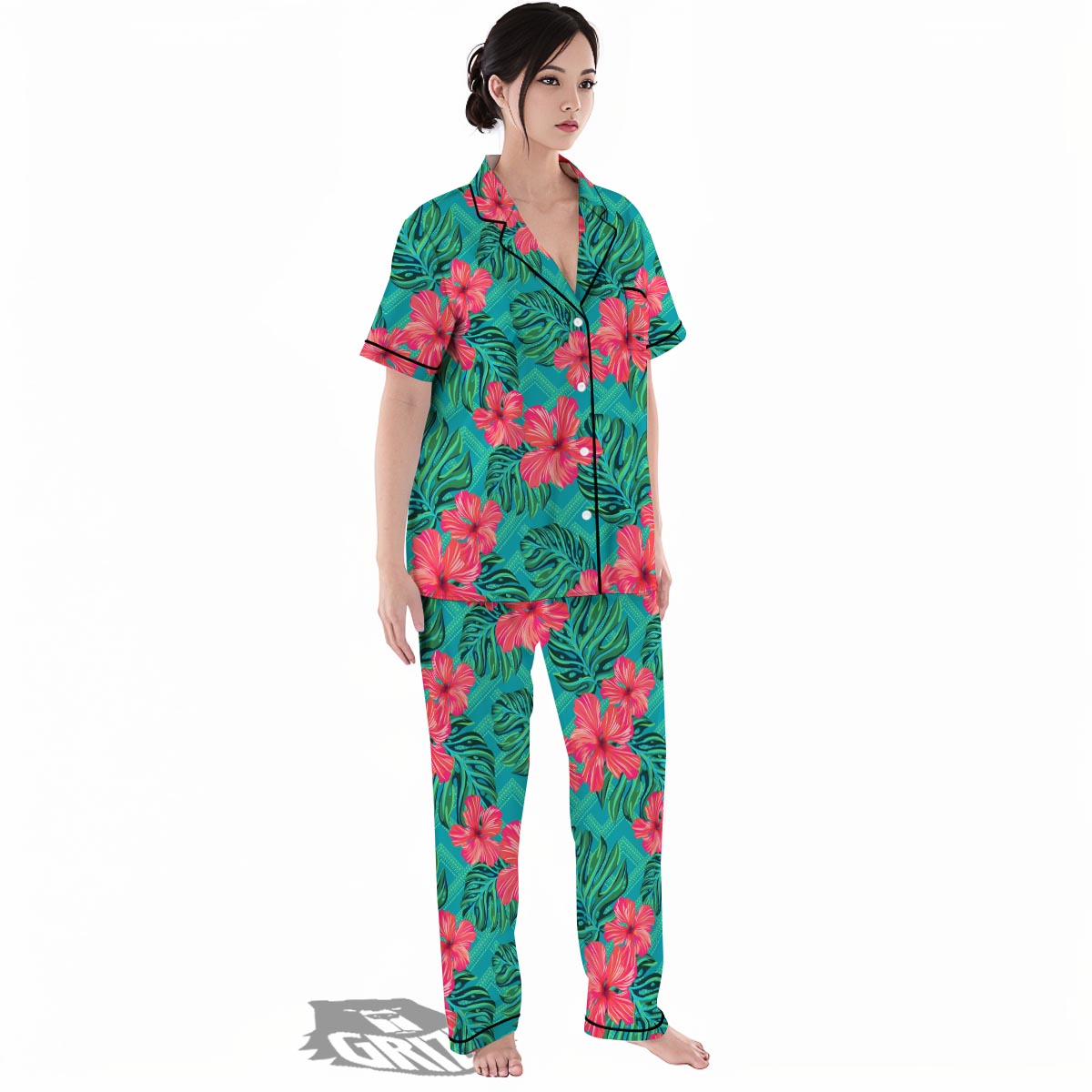 Geometric Aztec Tropical Print Pattern Women's Pajamas Set-grizzshop