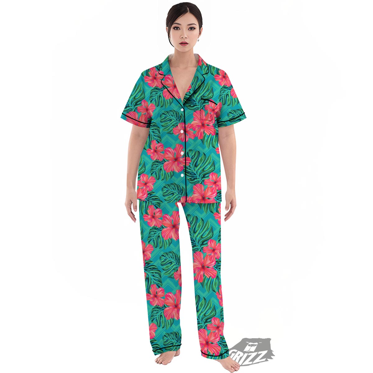 Geometric Aztec Tropical Print Pattern Women's Pajamas Set-grizzshop
