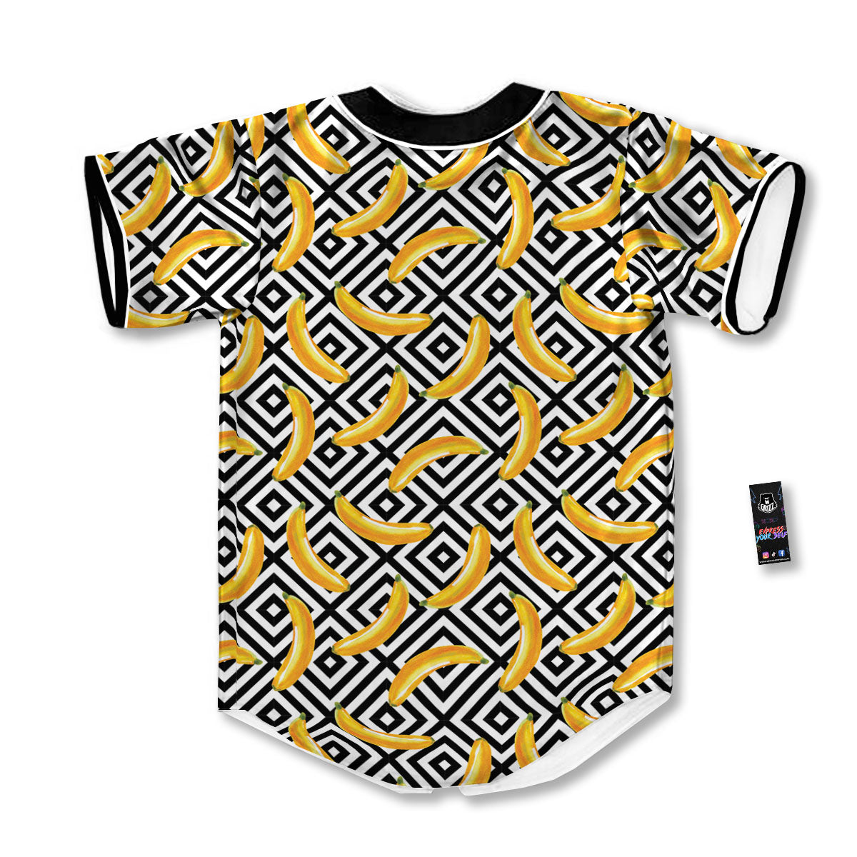 Geometric Banana White And Black Print Baseball Jersey-grizzshop