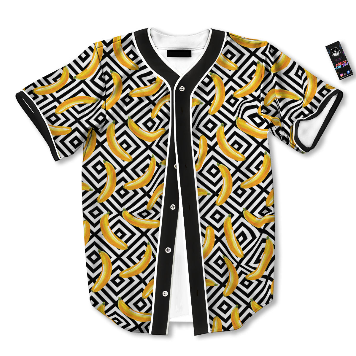 Geometric Banana White And Black Print Baseball Jersey-grizzshop