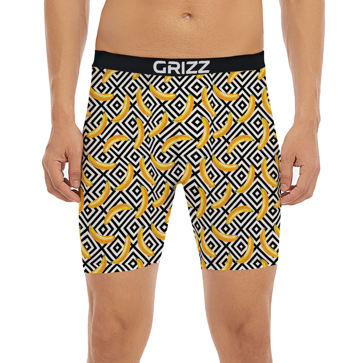 Geometric Banana White And Black Print Boxer Briefs-grizzshop