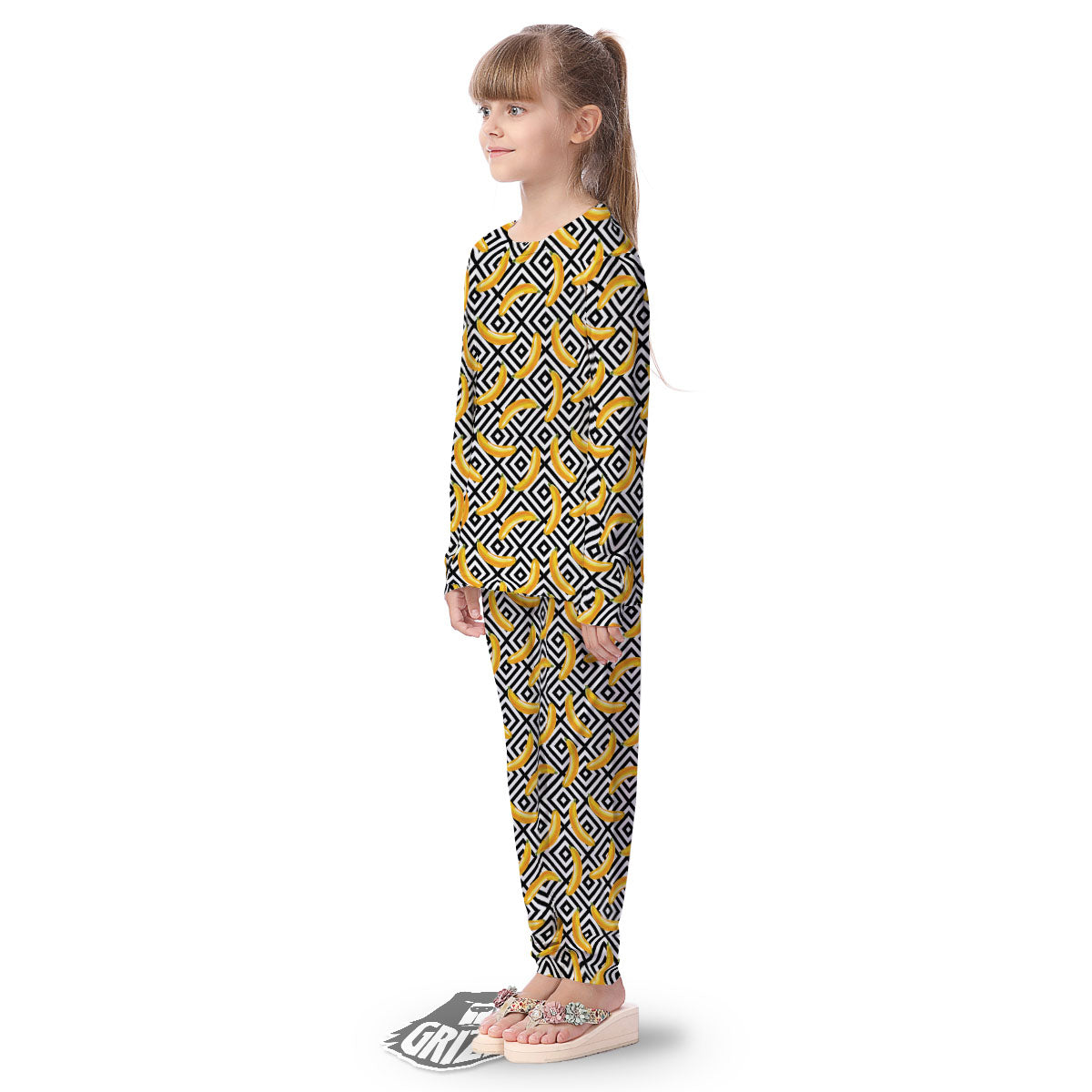 Geometric Banana White And Black Print Kid's Pajamas-grizzshop