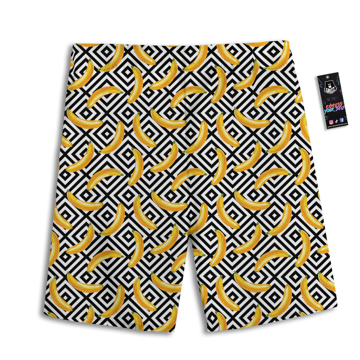 Geometric Banana White And Black Print Men's Athletic Shorts