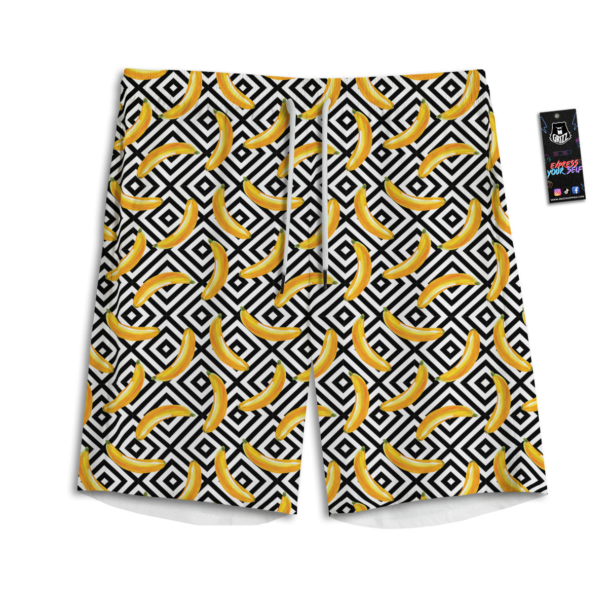 Geometric Banana White And Black Print Men's Athletic Shorts