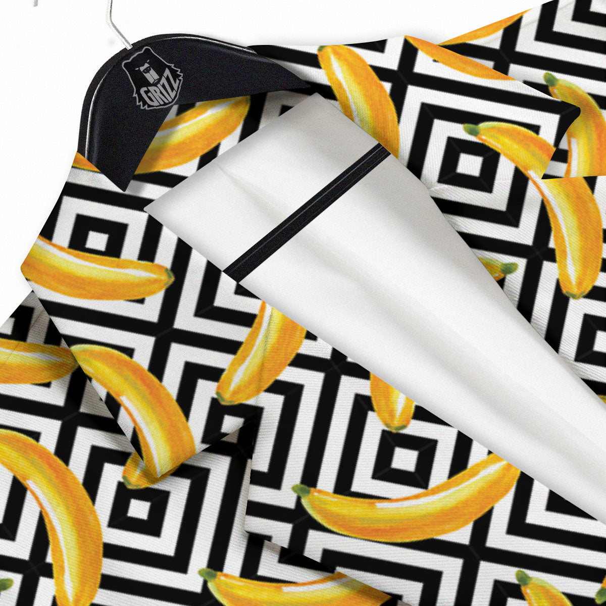 Geometric Banana White And Black Print Men's Sport Coat-grizzshop