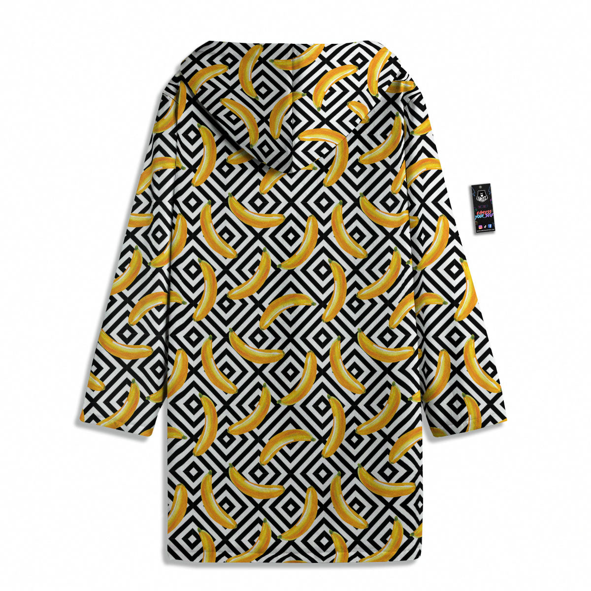 Geometric Banana White And Black Print Men's Windbreaker Jacket-grizzshop