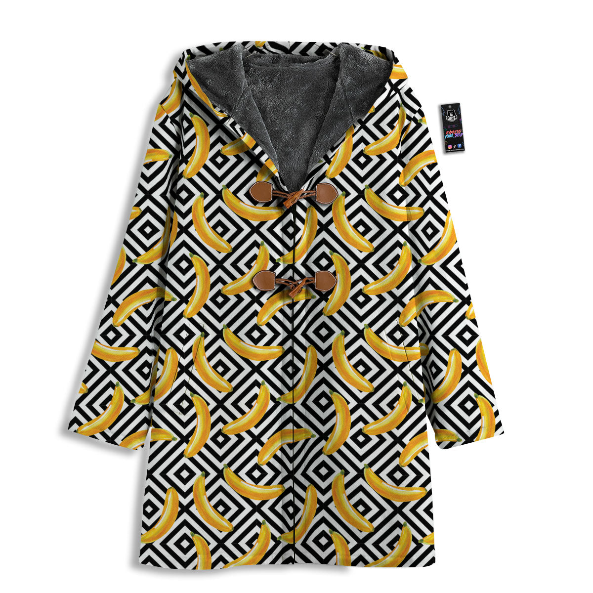 Geometric Banana White And Black Print Men's Windbreaker Jacket-grizzshop