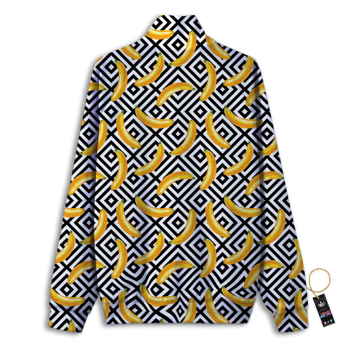 Geometric Banana White And Black Print Track Jacket-grizzshop