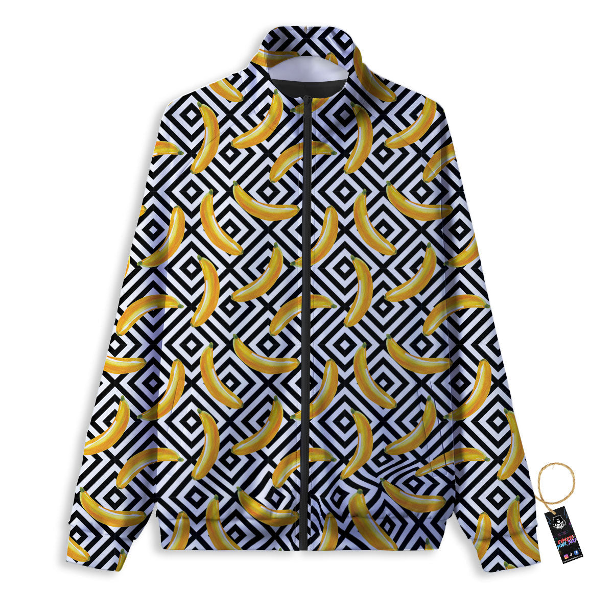 Geometric Banana White And Black Print Track Jacket-grizzshop